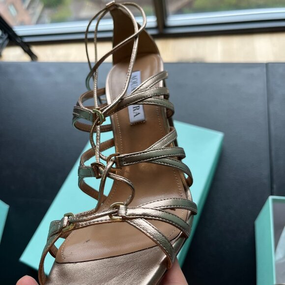 NWT Aquazzura Willow Sandals 105 In Light Copper Cage Style Lace Up High Heels - Picture 10 of 13